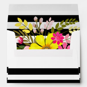 Black & White Striped Folklore Flowers yellow Envelopes