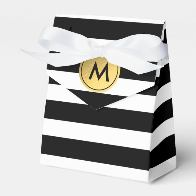 Black & White Striped Gold Foil Party Favour Boxes (Front Side)