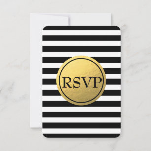 Black & White Striped Gold Foil Wedding RSVP Card
