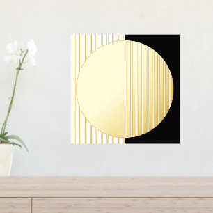 Black White Striped Half Circles Fusion Art Gold Foil Prints