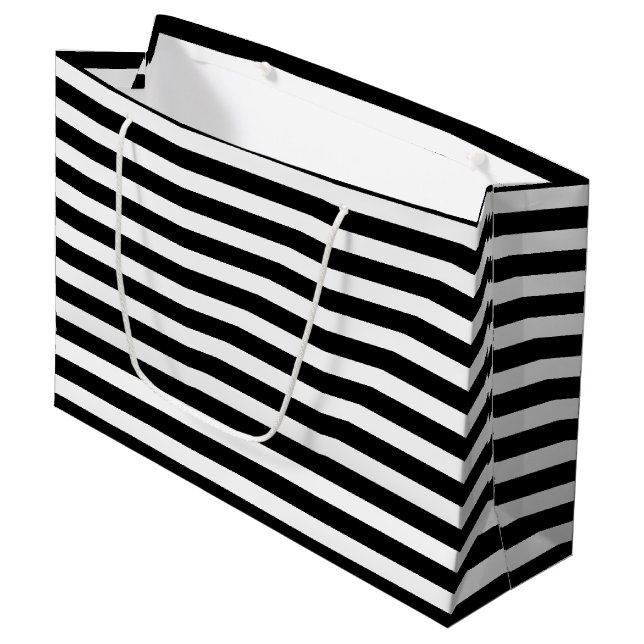 Black & White Striped Large Gift Bag (Front Angled)