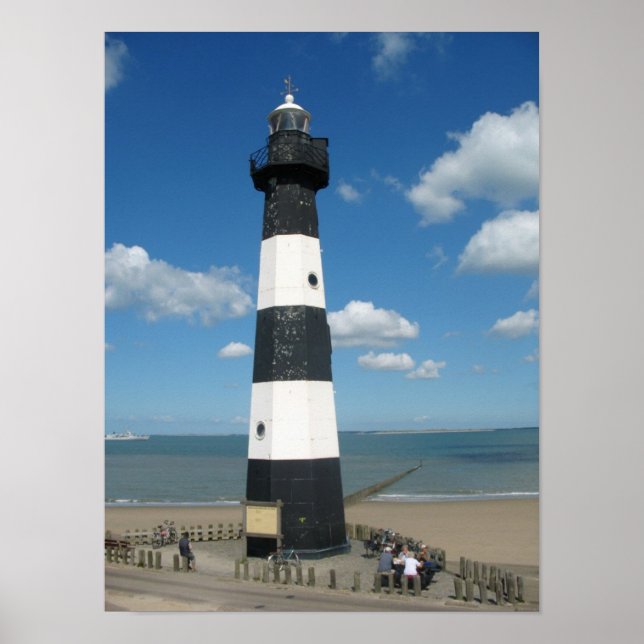 Black White Striped Lighthouse Photo Poster Print (Front)