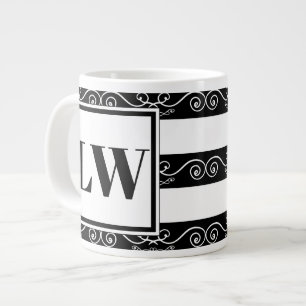 Black White striped Luxury Large Coffee Mug