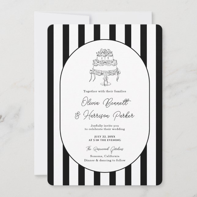 Black White Striped Modern Wedding Invitation (Front)