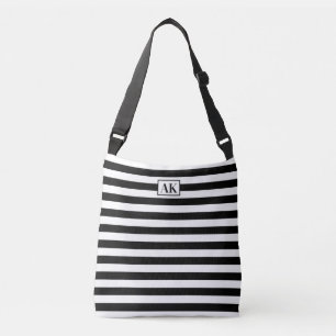 Black & White Striped Monogram Tote Bag