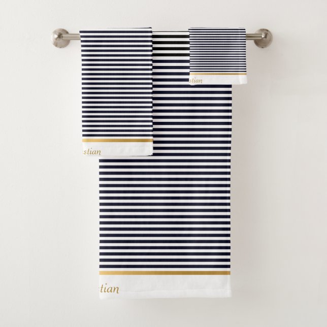 BLACK WHITE STRIPED PATTERN TRIM TOWEL SET (Insitu)