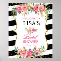Black White Striped Pink Floral welcome sign