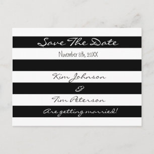 Black White Striped Save The Date Postcard