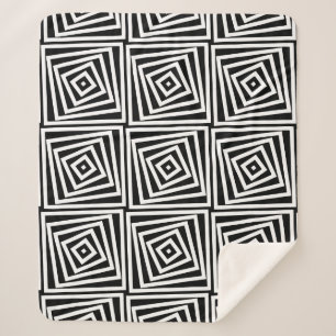 Black & White Striped Spiral Box Repeat Pattern Sherpa Blanket