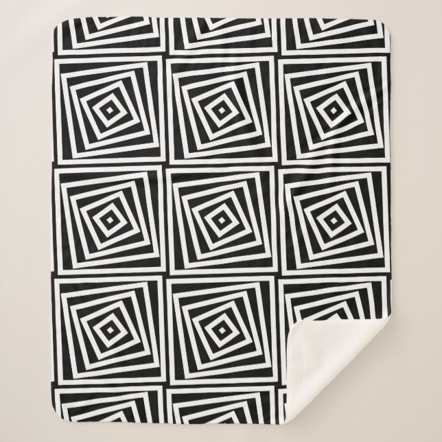 Black & White Striped Spiral Box Repeat Pattern Sherpa Blanket (Front)