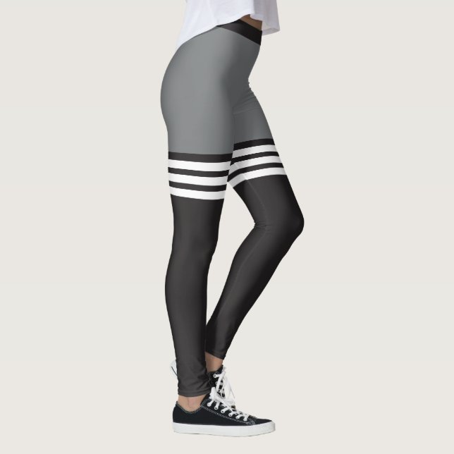 Black & White Striped Sports Leggings (Right)