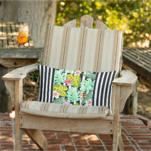 Black & White Striped Tropical Throw Pillow