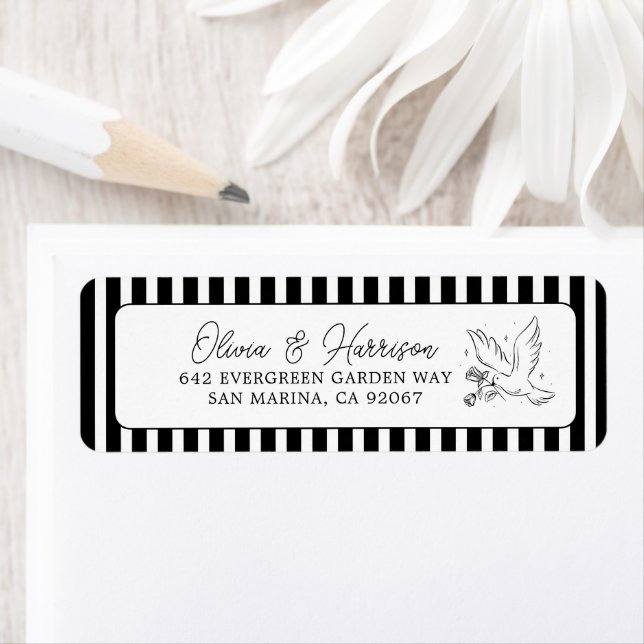 Black White Striped Wedding Return Address Label (Insitu)