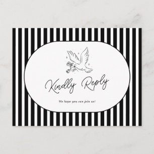 Black White Striped Whimsical Wedding RSVP Postcard