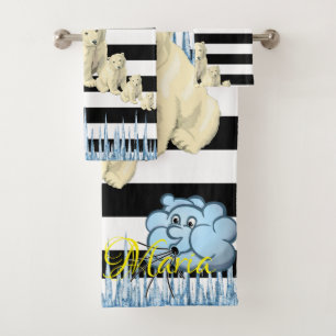 Black & White StripePolar Bear Bathroom Towel Sets
