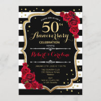 Black White Stripes 50th Anniversary Invitation