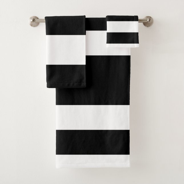 Black White Stripes Bath Towel Set (Insitu)