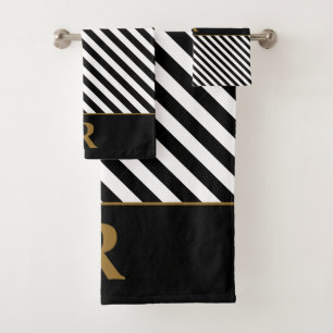 Black/White Stripes Bath Towel Set
