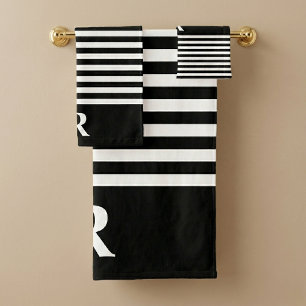 Black/White Stripes Bath Towel Set