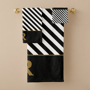 Black/White Stripes Bath Towel Set