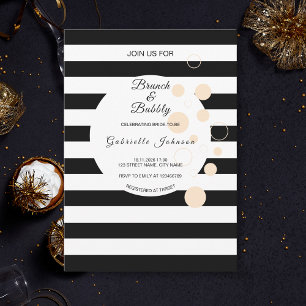 Black White Stripes Brunch & Bubbly Bridal Shower Invitation