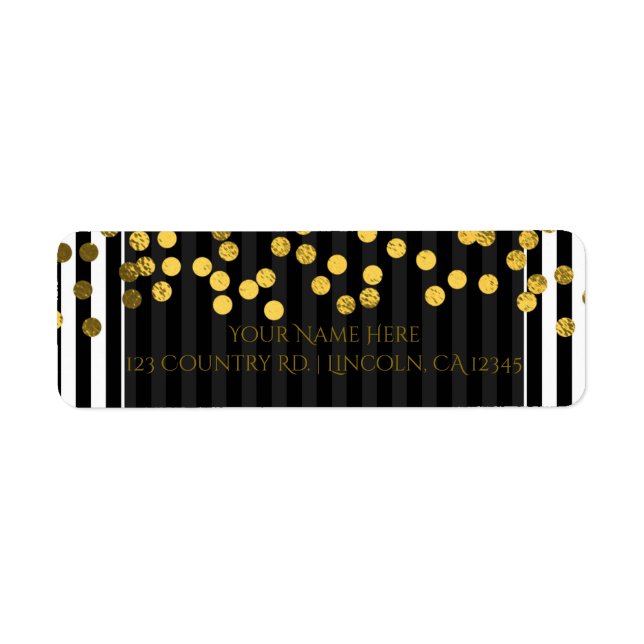 Black & White Stripes Chic Gold Faux Foil Dots (Front)