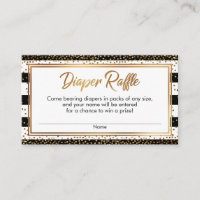 Black & White Stripes Confetti Diaper Raffle Cards