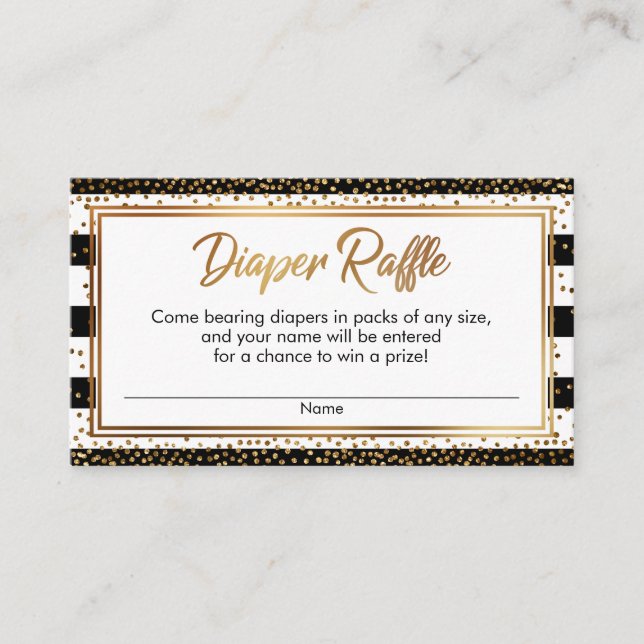 Black & White Stripes Confetti Diaper Raffle Cards (Front)