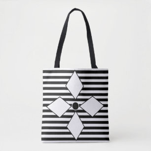Black White Stripes Diamond Geometric Tote Bag