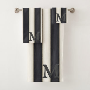 Black & White Stripes Dramatic 3-D Monogram Bath Towel Set