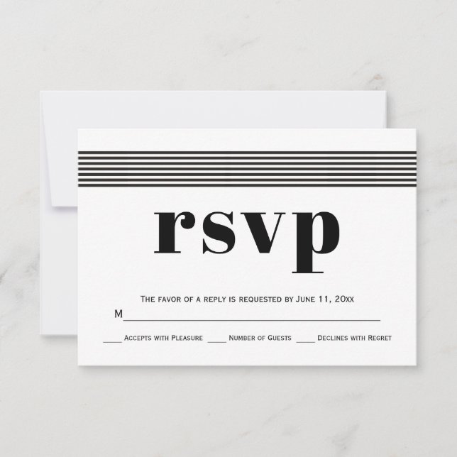 Black white stripes elegant modern wedding RSVP (Front)
