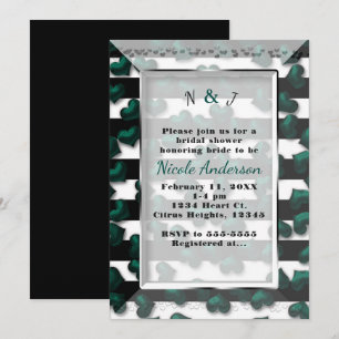 Black White Stripes & Emerald Hearts Bridal Shower Invitation