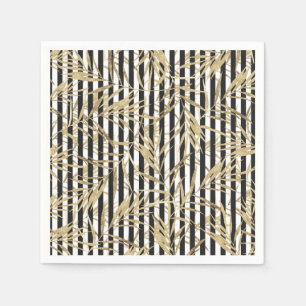 Black white stripes faux gold tropical leaves napk napkin