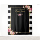 Black White Stripes Floral Bridal Shower Backdrop