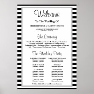 Black/White Stripes Framed Wedding Program Poster