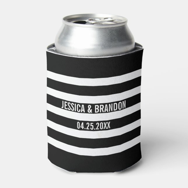 Black & White Stripes Geometric Pattern 2 Can Cooler (Can Front)