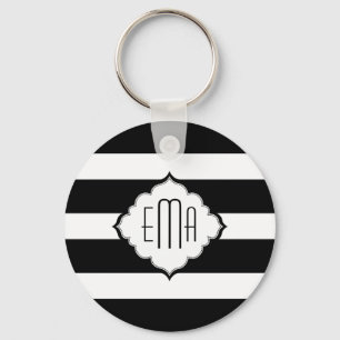 Black & White Stripes Geometric Pattern 2 Keychain