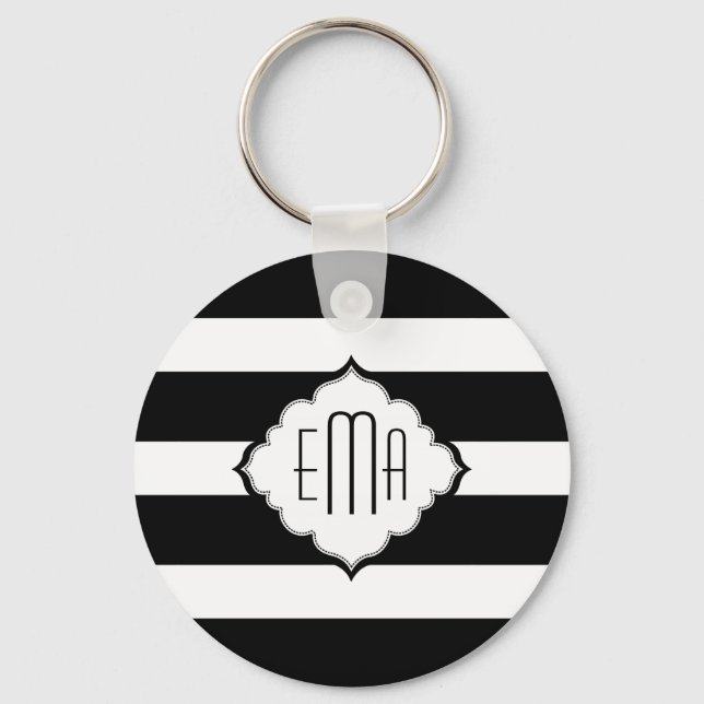 Black & White Stripes Geometric Pattern 2 Keychain (Front)