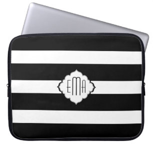 Black & White Stripes Geometric Pattern 2 Laptop Sleeve