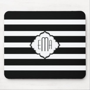 Black & White Stripes Geometric Pattern 2 Mouse Pad