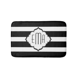 Black & White Stripes Geometric Pattern Bath Mat