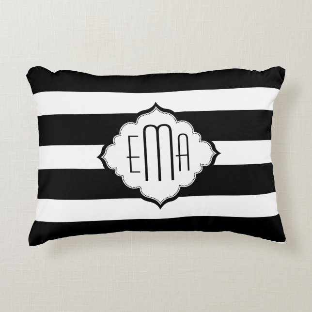 Black & White Stripes Geometric Pattern Decorative Pillow (Front)