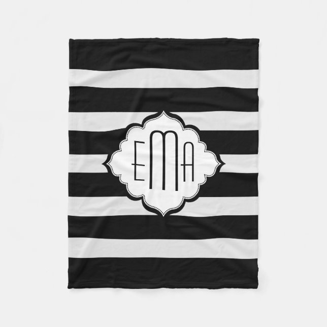 Black & White Stripes Geometric Pattern Fleece Blanket (Front)