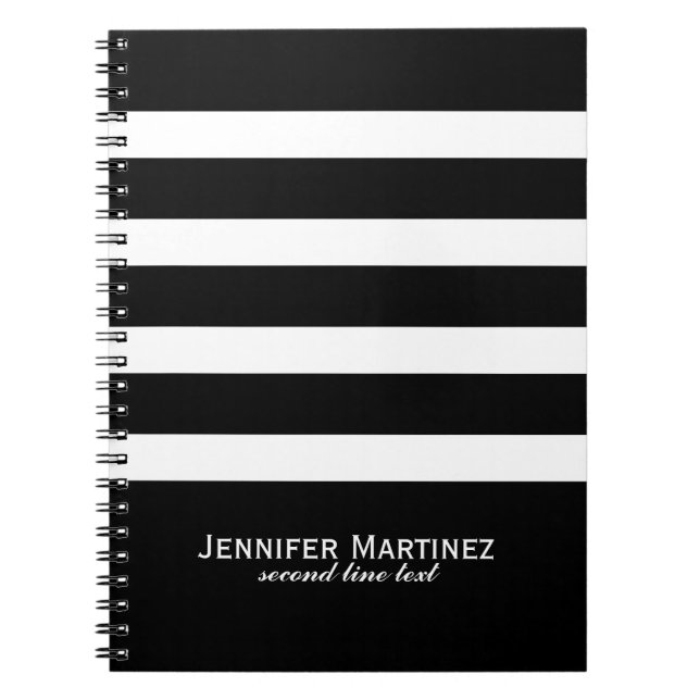 Black & White Stripes Geometric Pattern Notebook (Front)