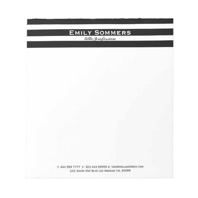 Black & White Stripes Geometric Pattern Notepad (Front)