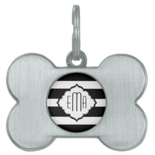 Black & White Stripes Geometric Pattern Pet ID Tag