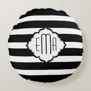 Black & White Stripes Geometric Pattern Round Pillow