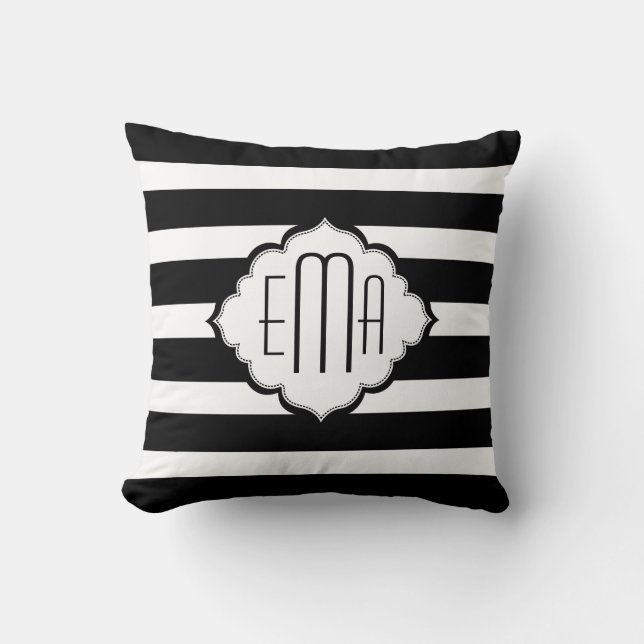 Black & White Stripes Geometric Pattern Throw Pillow (Front)