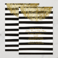 Black & White Stripes & Gold Circle Invitations