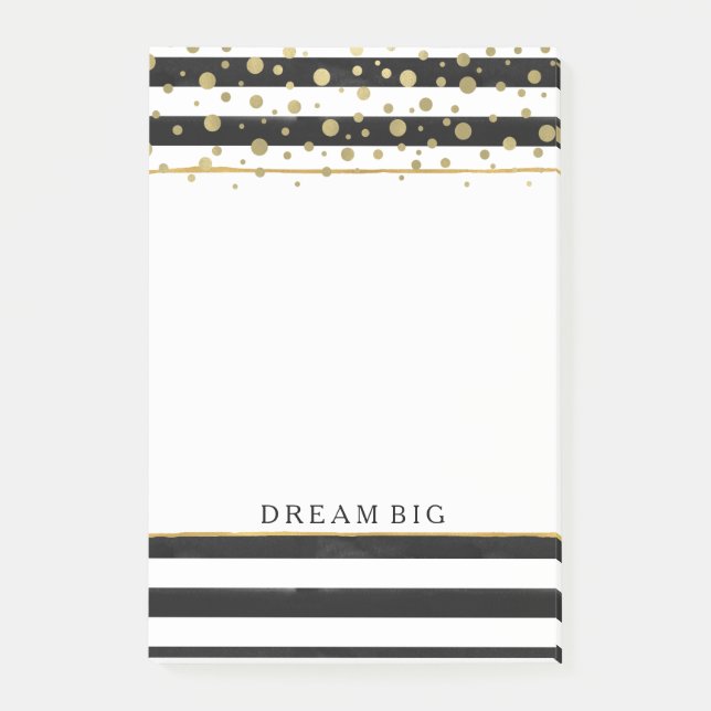 Black White Stripes Gold Confetti Post-it Notes (Front)
